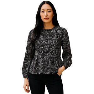 Sanctuary Peplum Blouse in Black and White Size Small